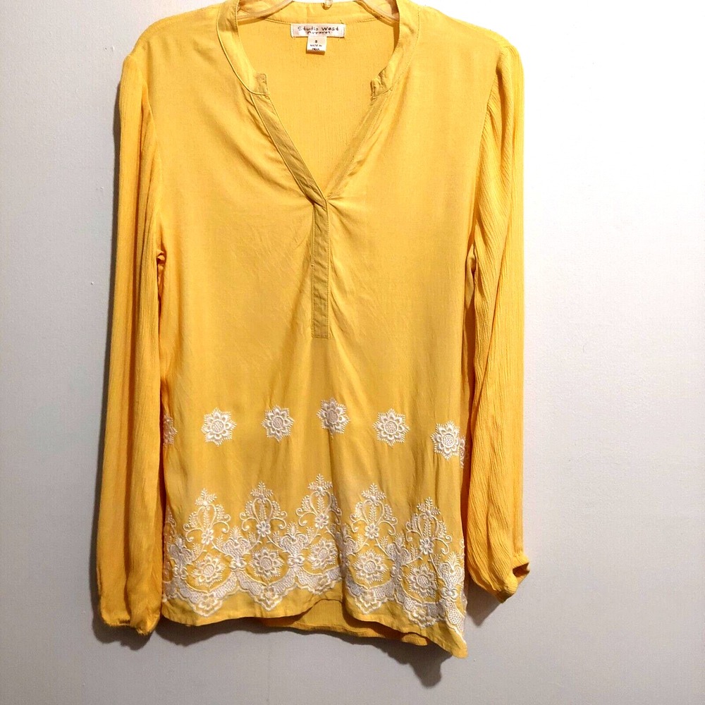 Studio West Apparel Womens Small Pullover Top Embroidery Long Elastic Sleeve